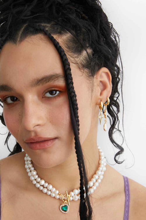 Velvet Luna Sparkle Charm Huggie Earrings In Gold