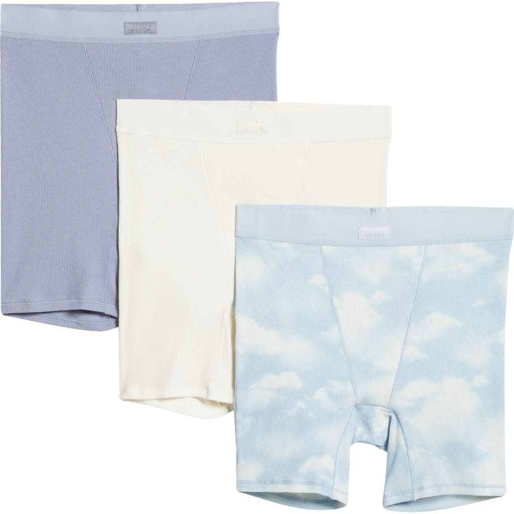 Skims 3-pack Cotton Rib Boxers In Blue Quartz Cloud Multi