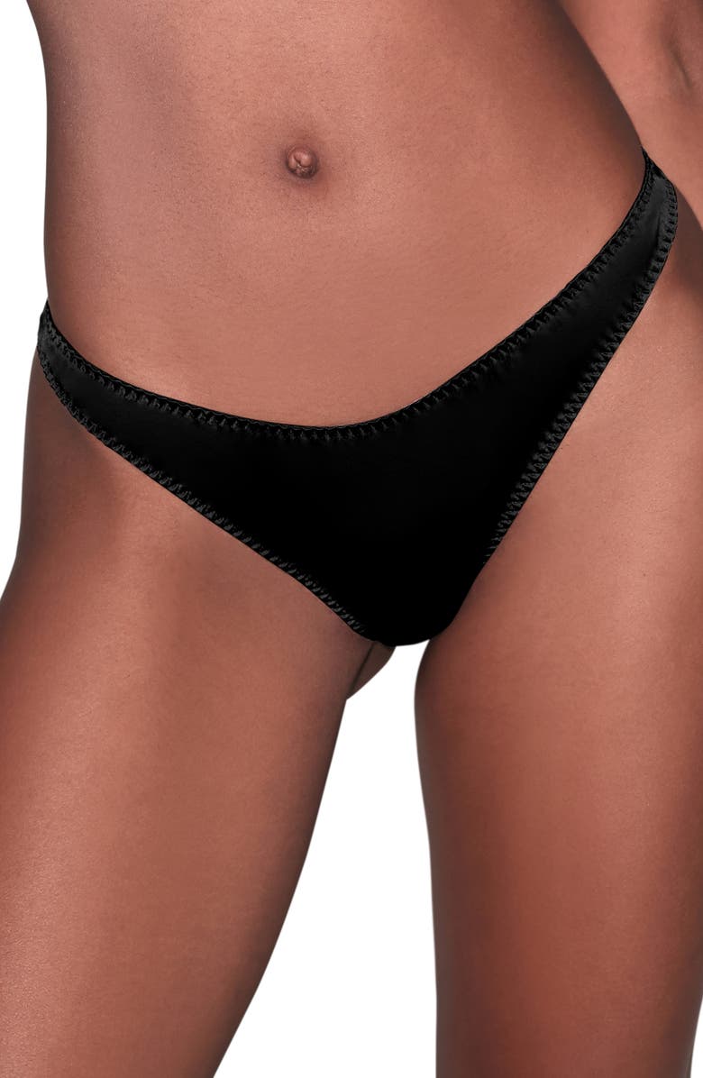 Fleur Du Mal Luxe Silk Blend Thong, Main, color, Black