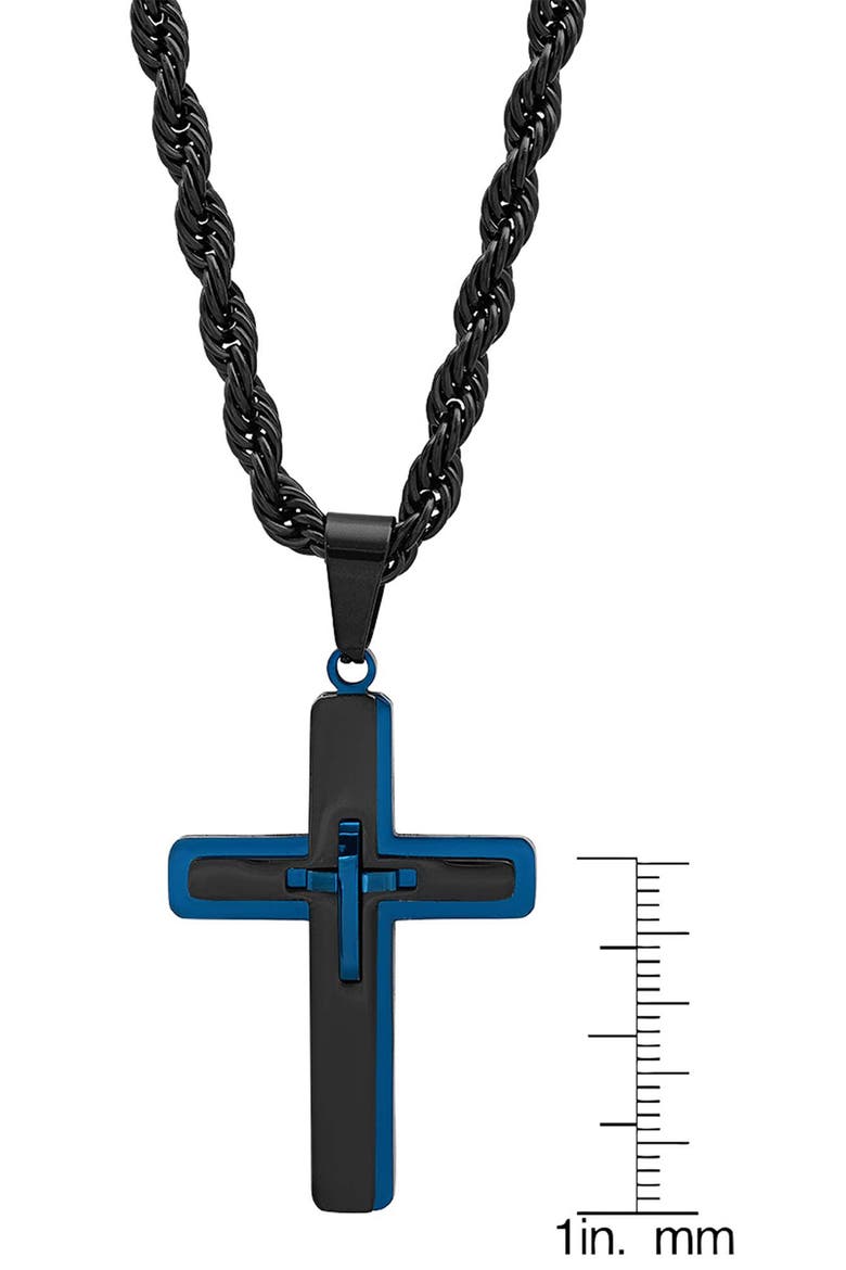 Men's Two Tone Cross Pendant Necklace, Alternate, color, BLACK