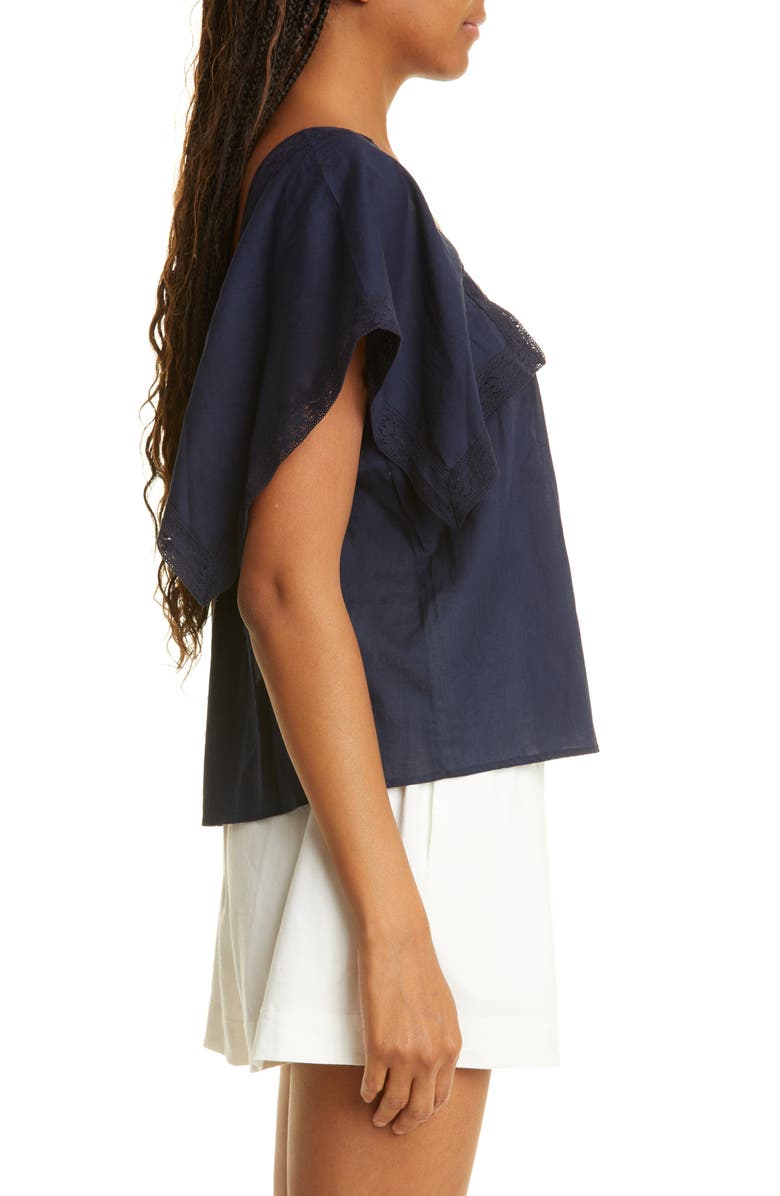 Rebecca Taylor Lace Inset Cotton Top, Alternate, color, Marine Blue