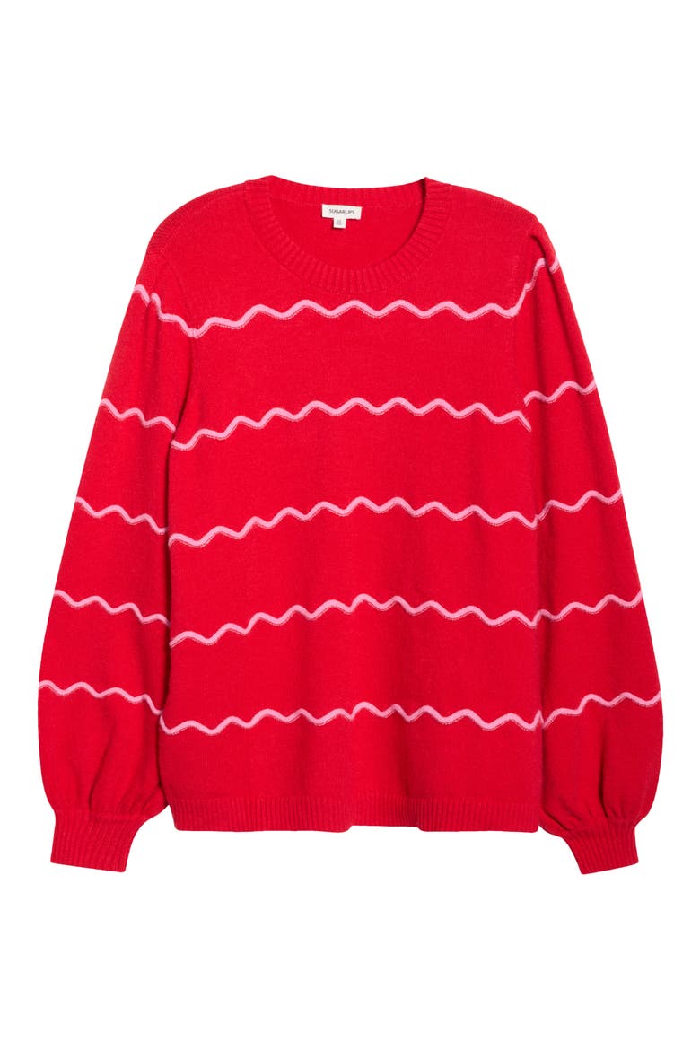 Maeverly Wavy Stripe Sweater, Alternate, color, RED-FUCHSIA