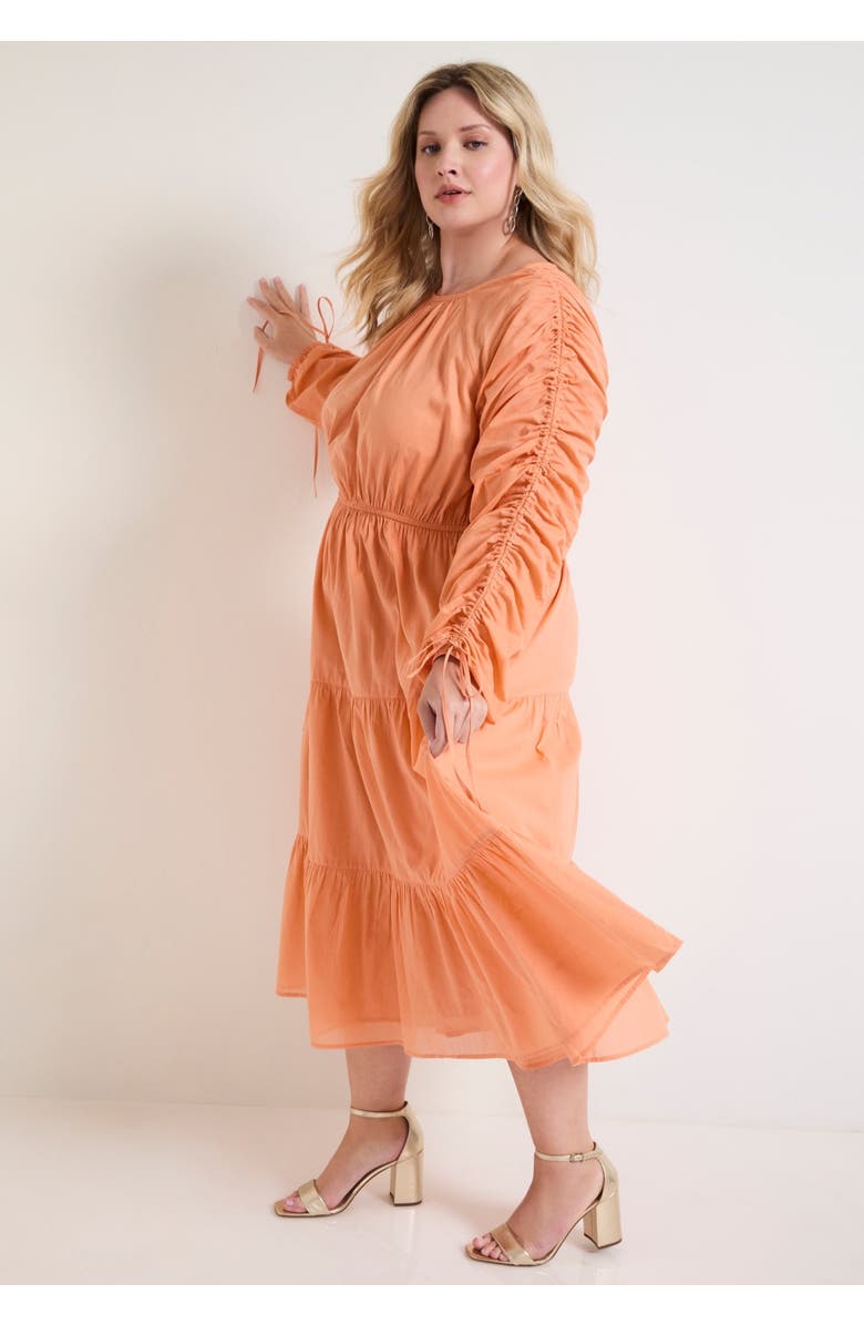June + Vie Cotton Voile Ruched Midi Dress, Alternate, color, Shell Coral