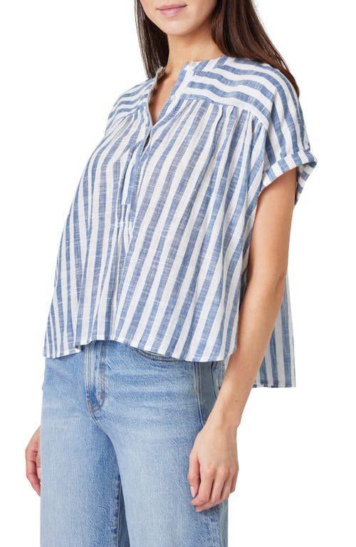 Habitual Stripe Popover Top In White Blue Stripe