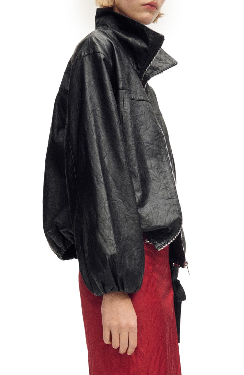MANGO Oversize Leather Jacket, Alternate, color, 