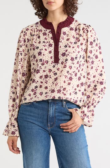 Gemma + Jane Georgette Button Front Top in Vanilla Ox Floral at Nordstrom Rack, Size X-Large