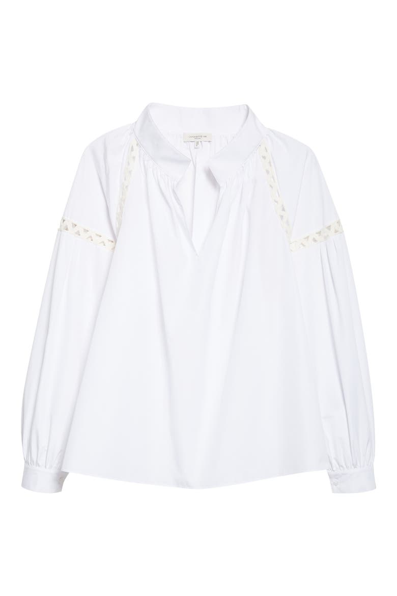 Soutache Trim Cotton Popover Top, Alternate, color, WHITE