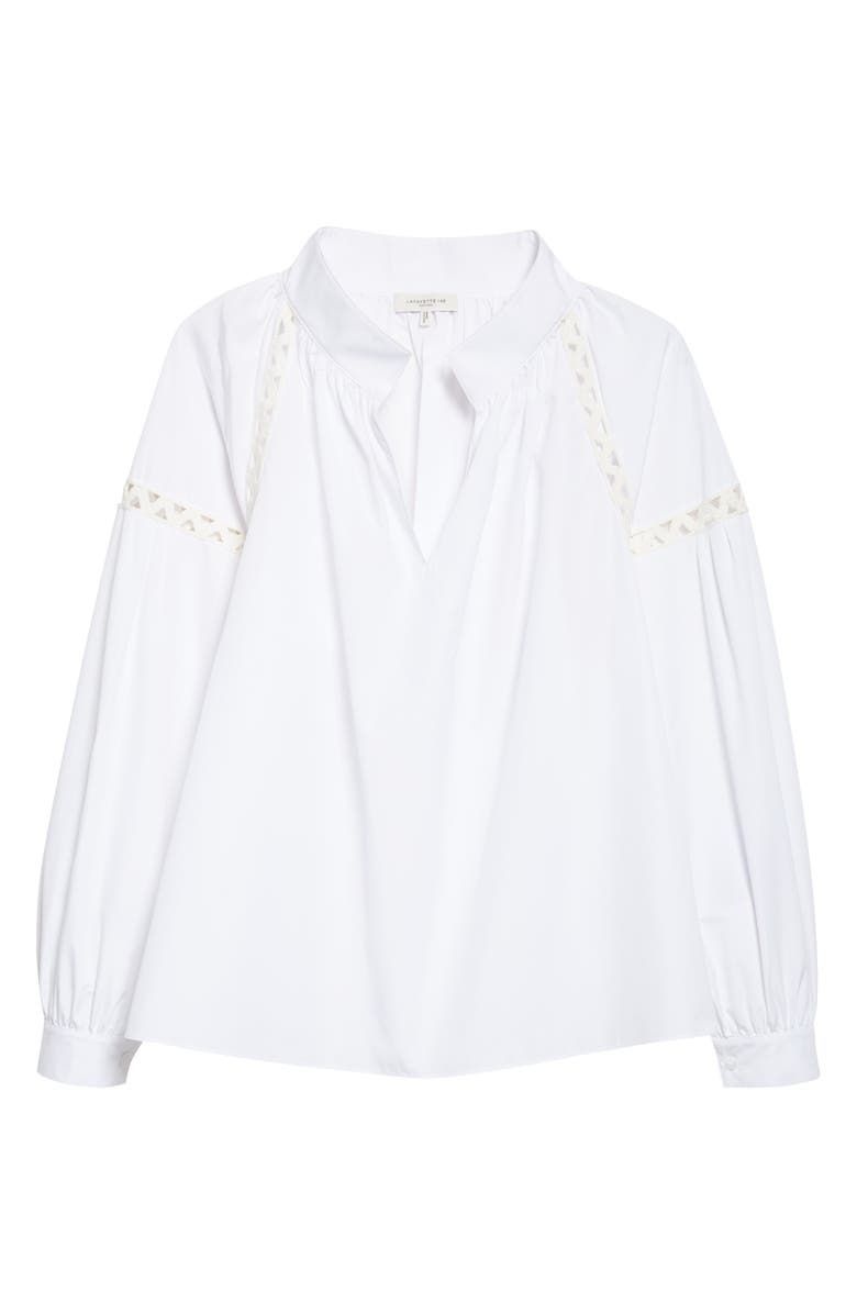 Lafayette 148 New York Soutache Trim Cotton Popover Top, Alternate, color, White