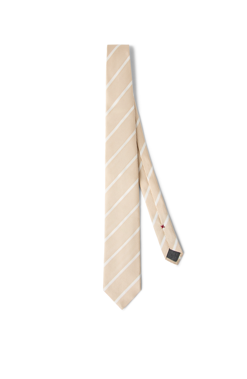 Brunello Cucinelli Silk Stripe Tie In Sand