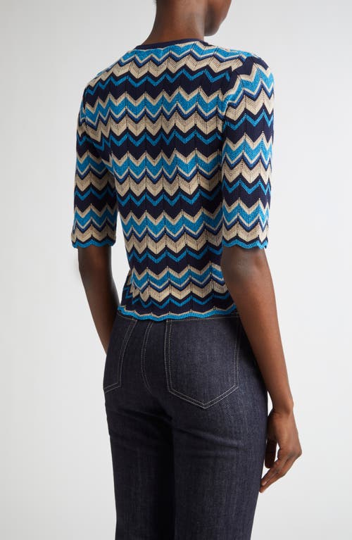Ramy Brook Alec Chevron Metallic Stripe Cotton Blend Cardigan In Blue
