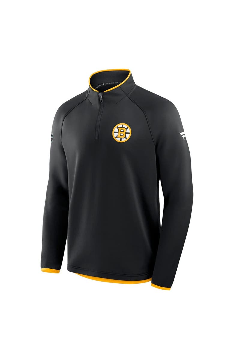 FANATICS Men
s Fanatics Black Boston Bruins Authentic Pro Rink Raglan Quarter-Zip Pullover, Alternate, color, Black