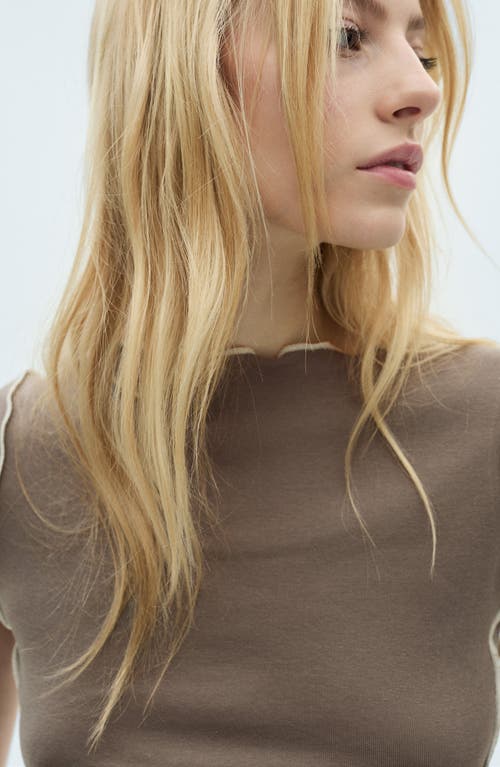 Mango Curlita Lettuce Edge Cotton T-shirt In Medium Brown