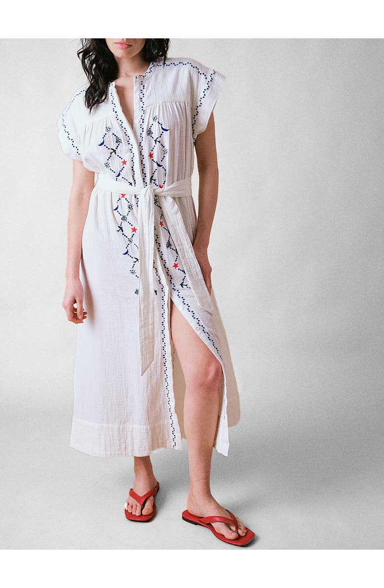 Cape Cove Coves Cap Sleeve Embroidered Dress, Main, color, Ivory