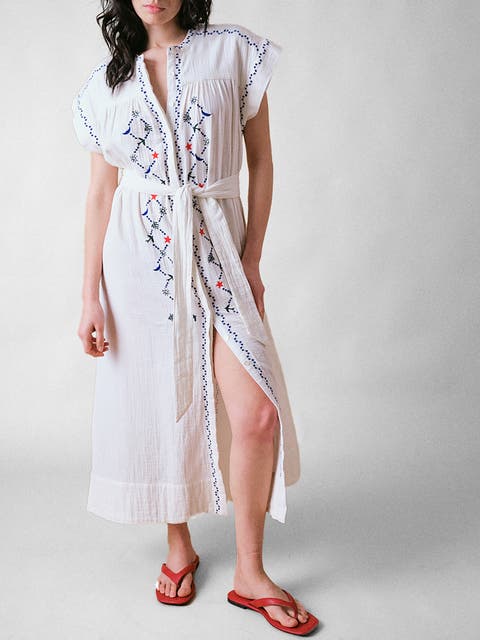 Coves Cap Sleeve Embroidered Dress