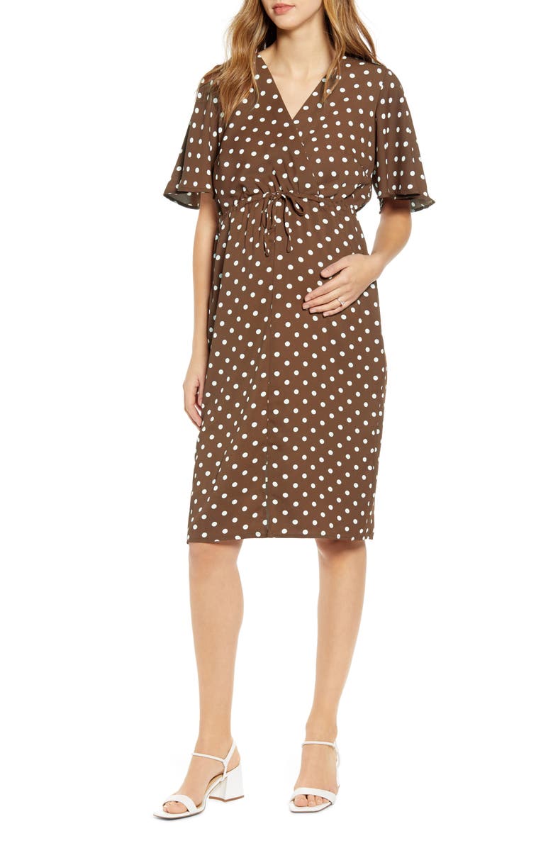 Angel Maternity Bella Polka Dot Empire Waist Maternity/Nursing Dress, Main, color,