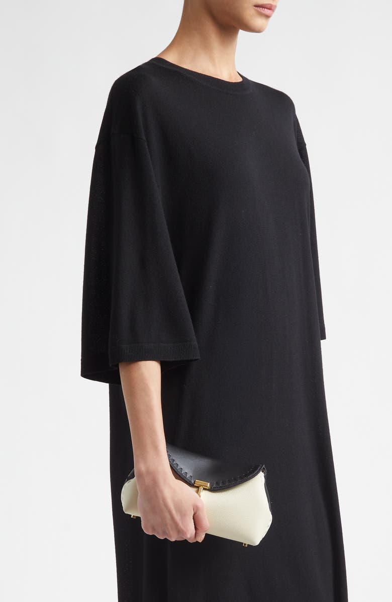 TOTEME Mini T-Lock Leather Clutch, Alternate, color, Black/ Milk