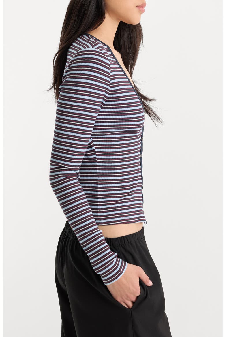 The Rib V-Neck Striped Cardigan, Alternate, color, IVY STRIPE
