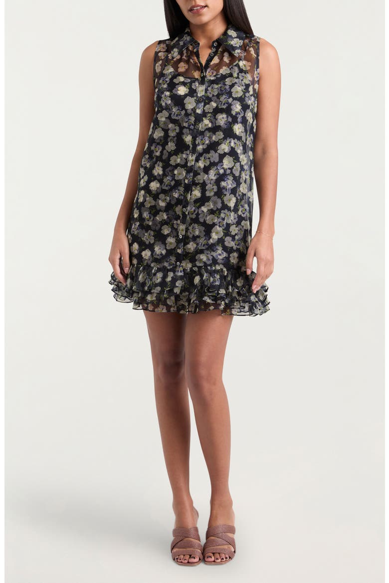 Brisbane Tossed Poppies Floral Print Silk Chiffon Minidress, Main, color, NAVY MULTI