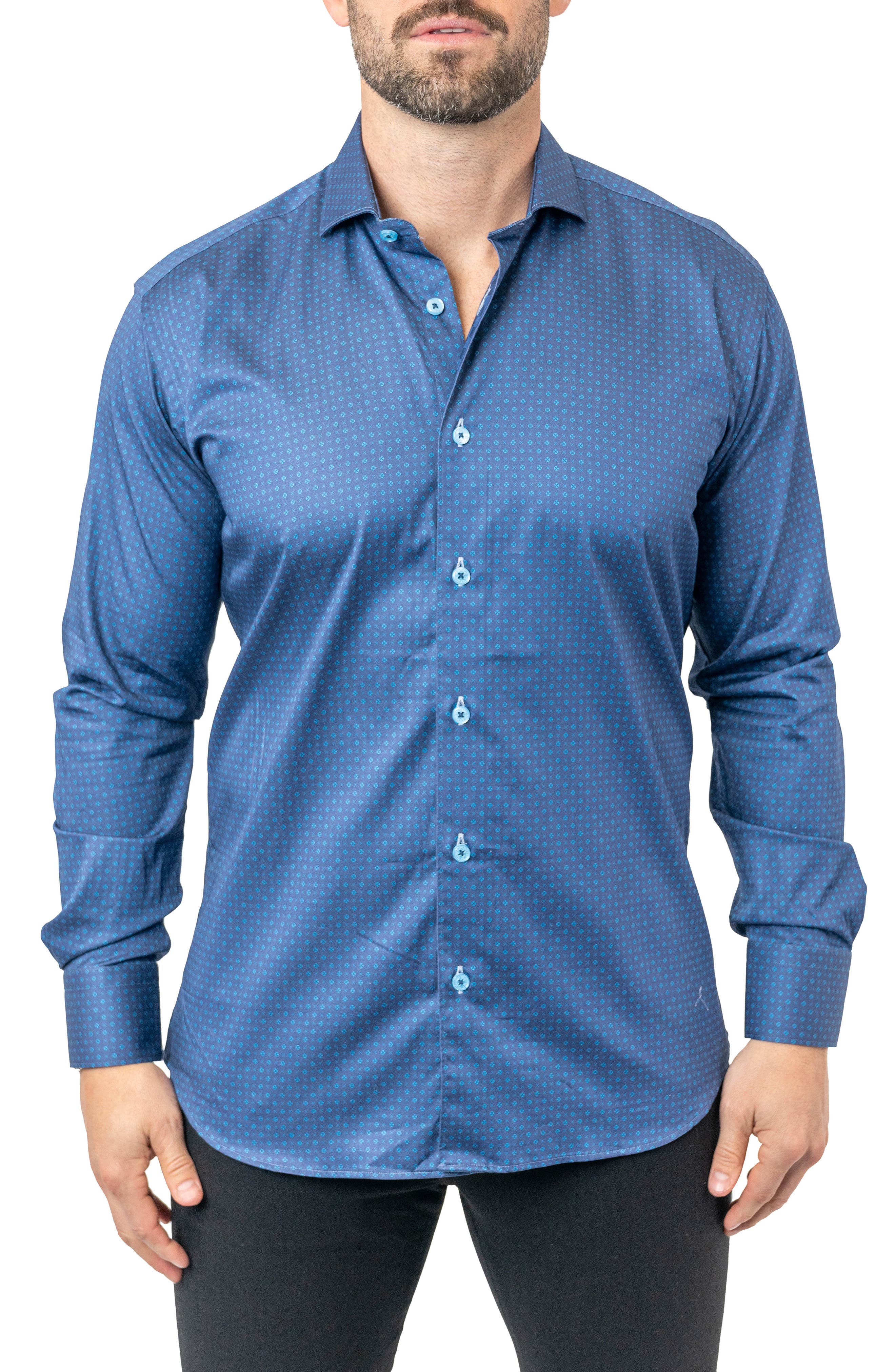 Maceoo Einstein Stretchstamped 01 Blue Contemporary Fit Button-Up Shirt