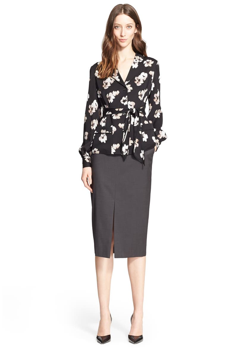 Floral Print Silk Twill Blazer, Alternate, color, BLACK FLORAL MOTIF PRINT