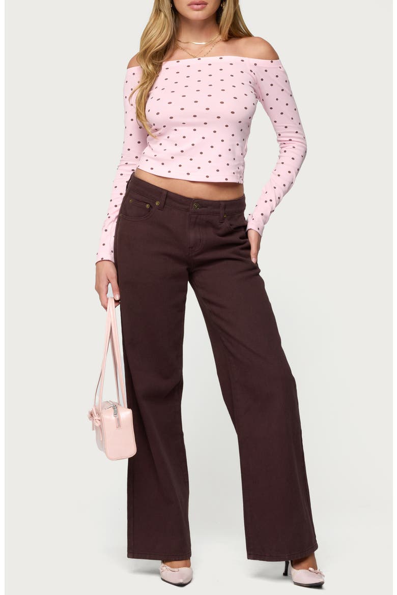 Leandra Polka Dot Off the Shoulder Stretch Cotton Top, Alternate, color, LIGHT-PINK