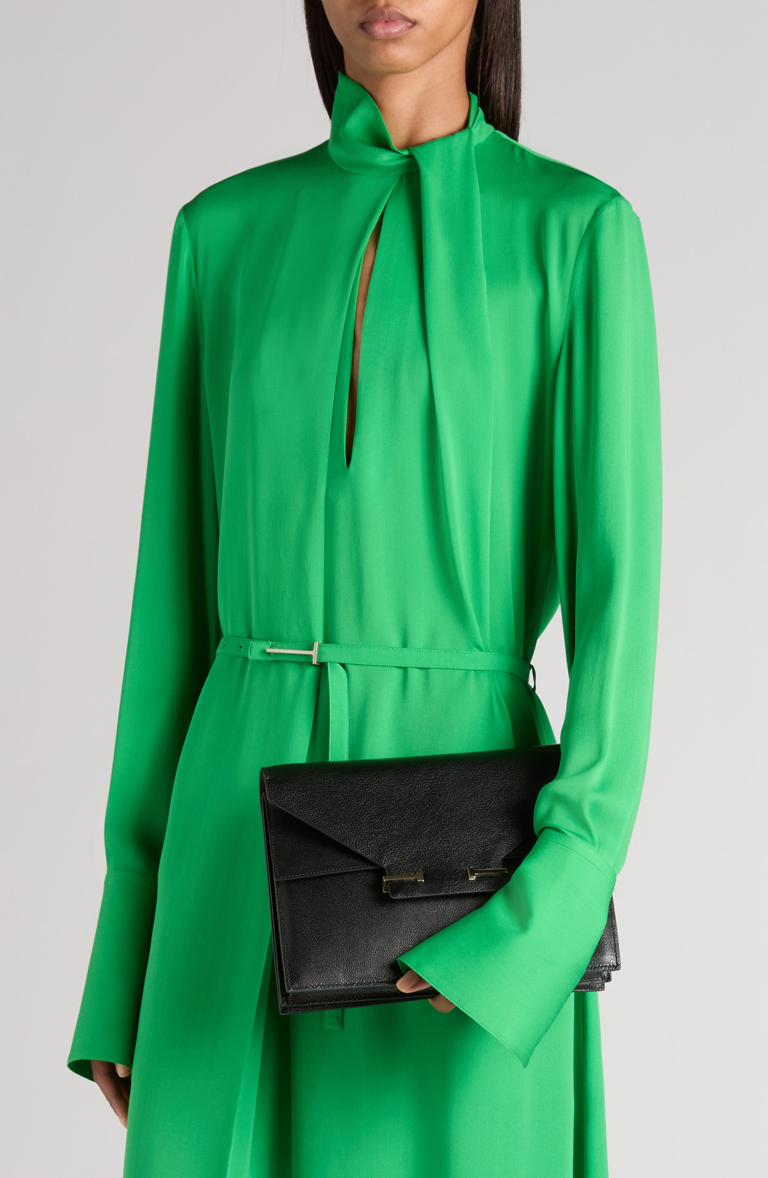 TOM FORD Double T Leather Shoulder Bag, Alternate, color, Black