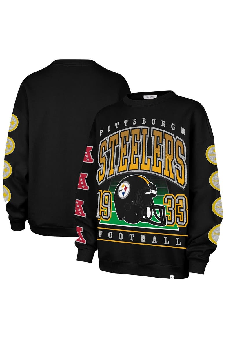 Women's '47  Black Pittsburgh Steelers Go Big Oversized Pullover Sweatshirt, Main, color, Black