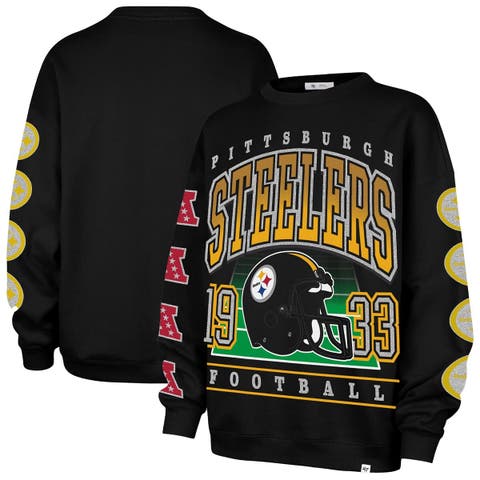 Women's '47  Black Pittsburgh Steelers Go Big Oversized Pullover Sweatshirt