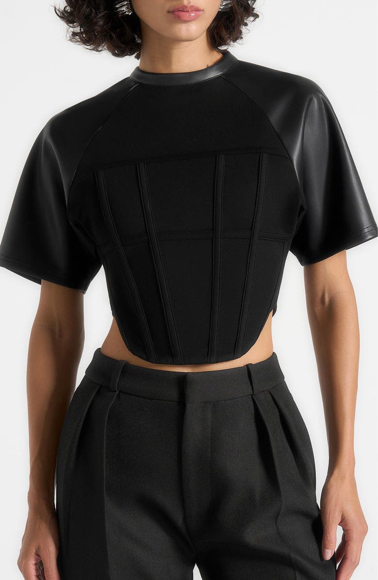 Manière De Voir Juline Corset T-Shirt, Alternate, color, Black