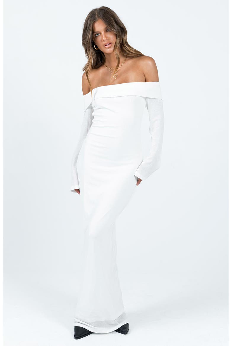 Maida Long Sleeve Off the Shoulder Gown, Alternate, color, WHITE