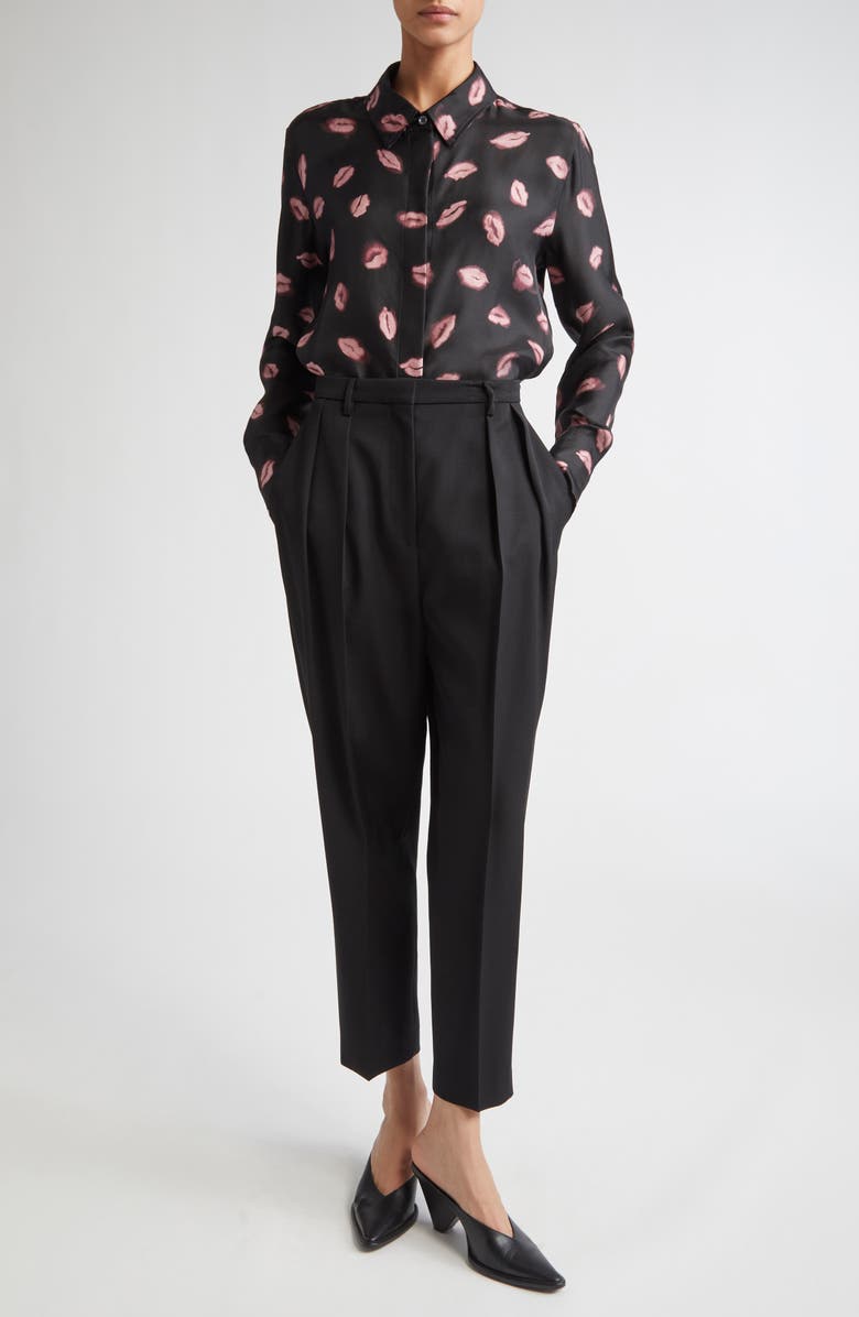 Altuzarra Chika Kisses Print Silk Chiffon Button-Up Shirt, Alternate, color, Black Kisses