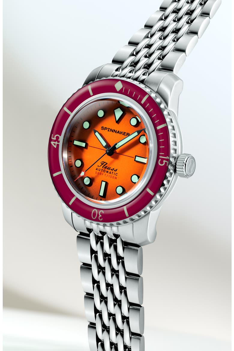 Fleuss 40 Sunset Amber Automatic Bracelet Watch, 40mm, Alternate, color, ORANGE