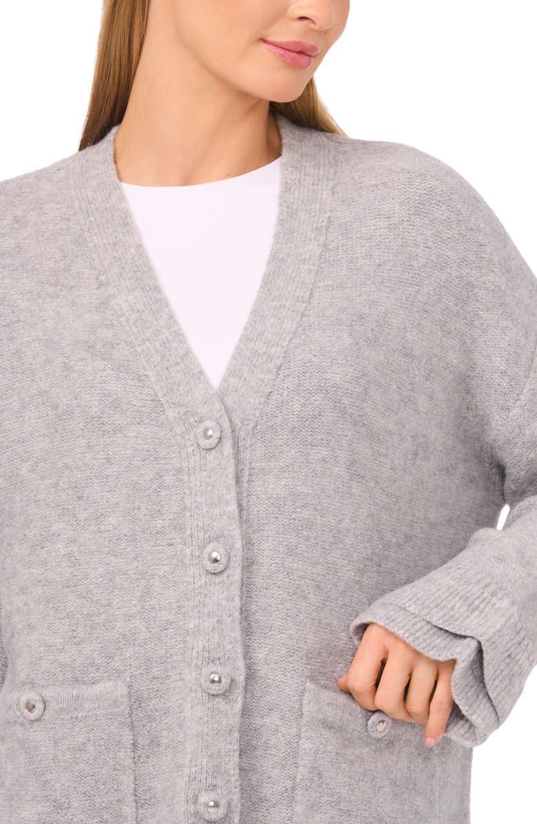 CeCe Ruffle Cuff Cardigan, Alternate, color, Light Heather Grey