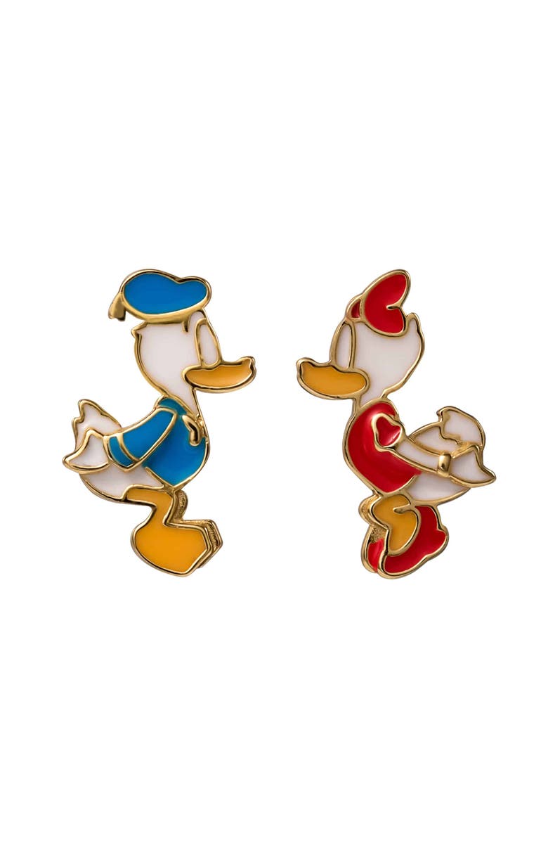 Disney Donald Duck And Daisy Duck Mismatched Earrings, 18k Gold Flash-Plated Sterling Silver, Main, color, 