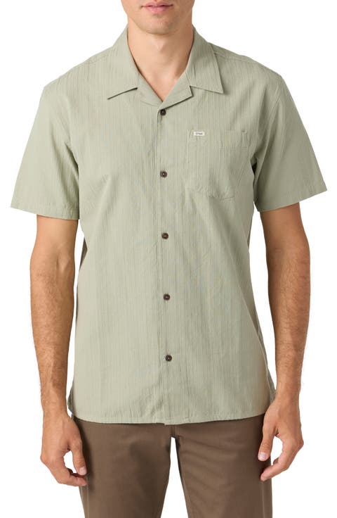 Textured Stripe Short Sleeve Cotton Button-Up Shirt