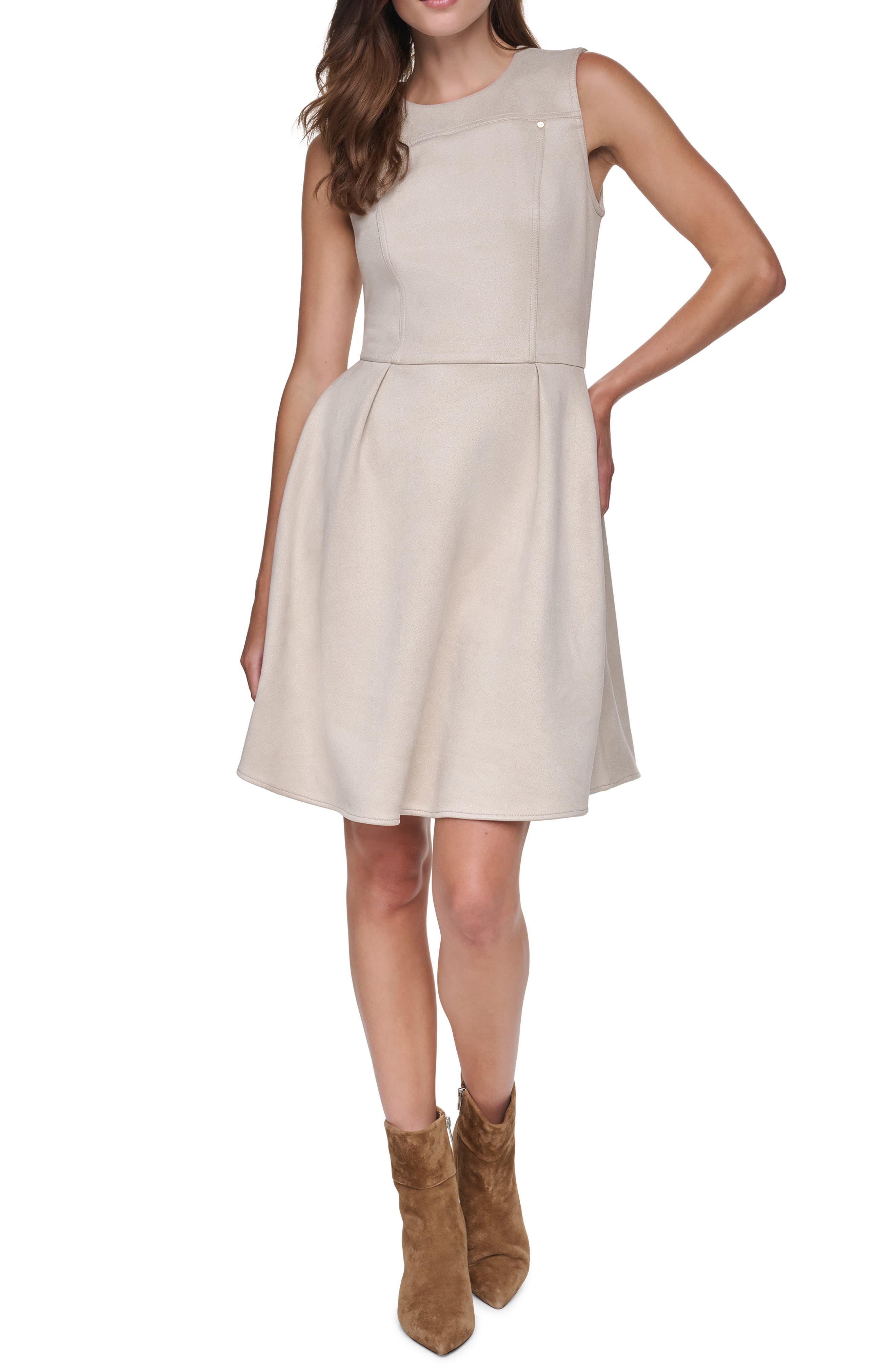 Sleeveless Faux Suede Sheath Dress