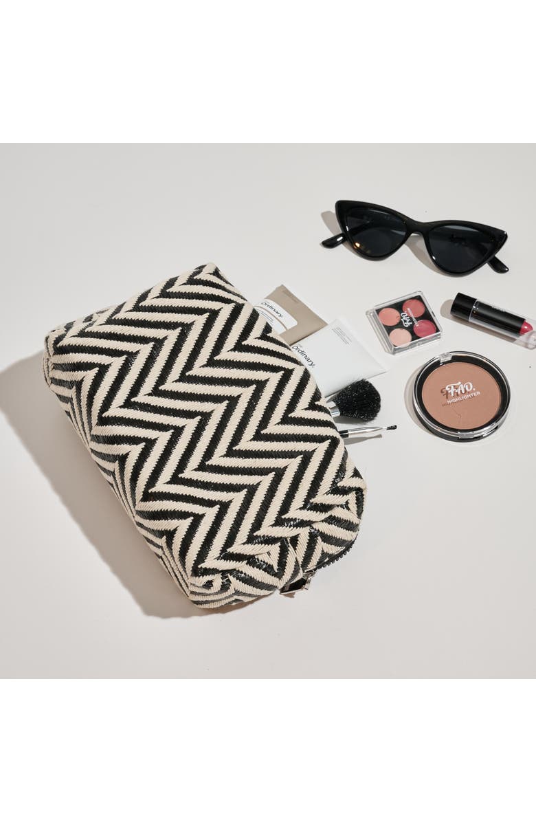 URBAN EXPRESSIONS HANDBAGS Chevron Chic Cosmetic & Travel Organizer Pouch, Main, color, Black White