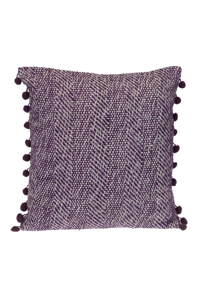 Pom Pom Trim Square Accent Pillow, Main, color, PURPLE