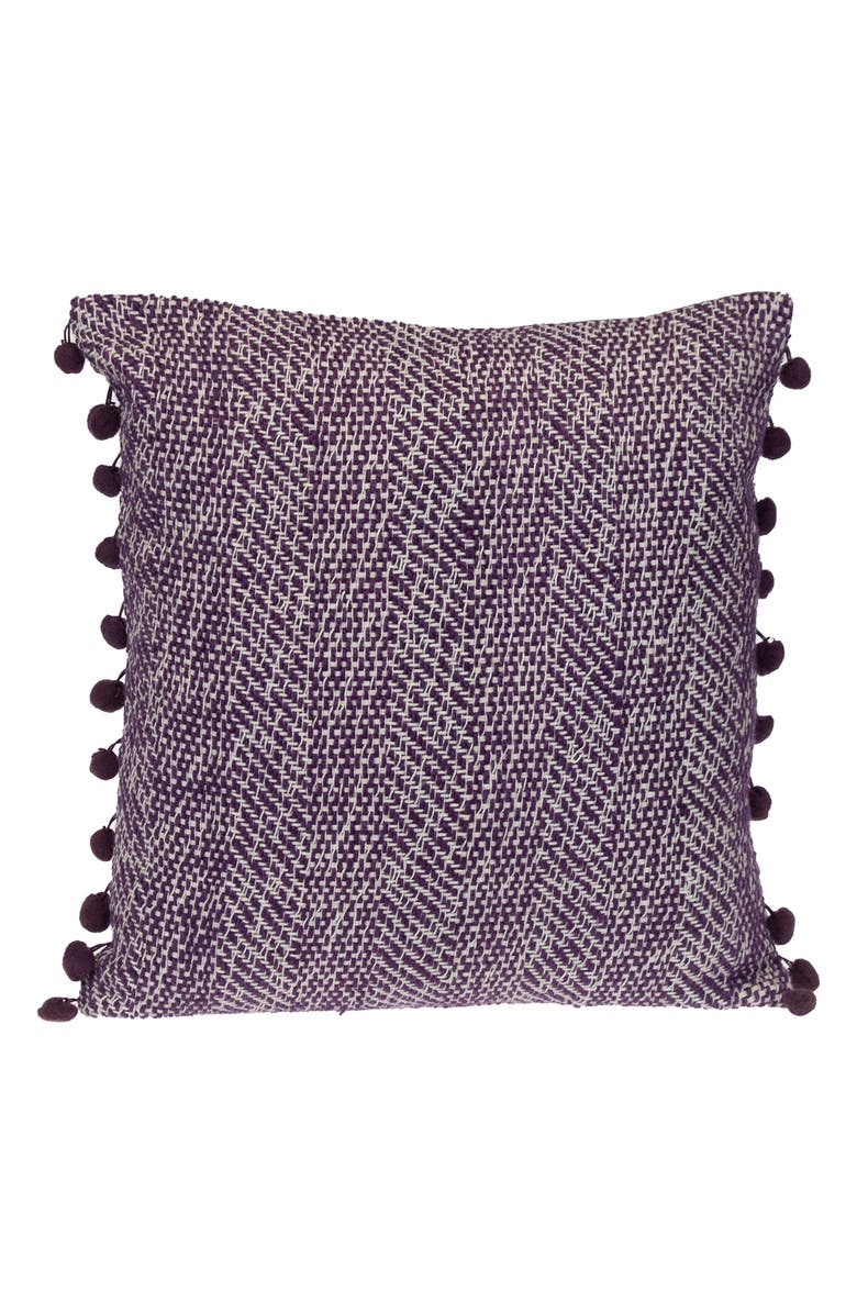 PARKLAND COLLECTION Pom Pom Trim Square Accent Pillow, Main, color, 