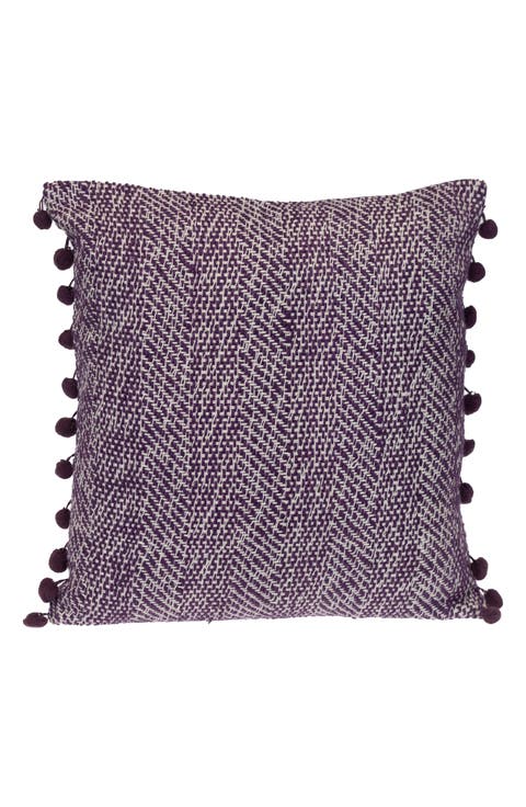 Pom Pom Trim Square Accent Pillow
