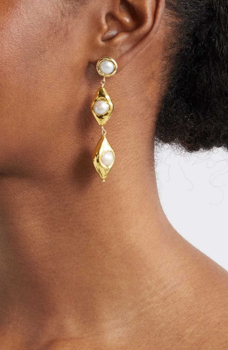 VIDAKUSH Freshwater Pearl Almond Drop Earrings, Alternate, color, Gold