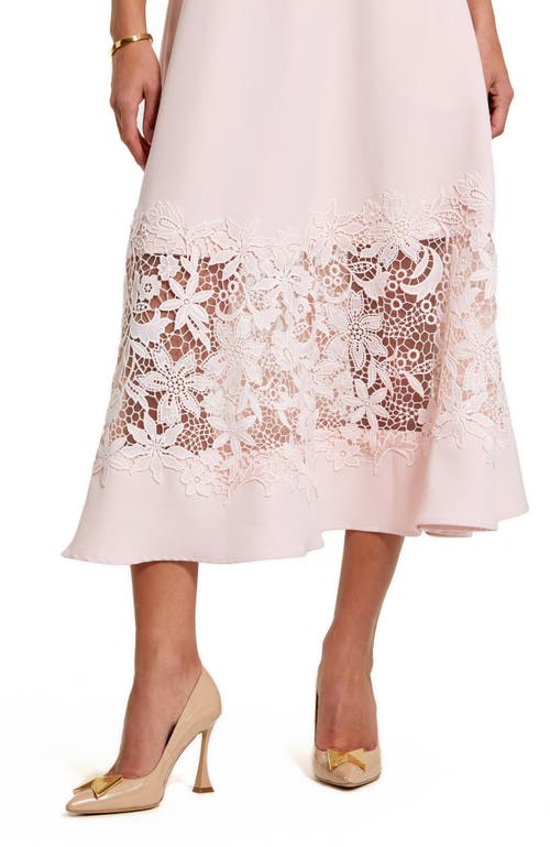 Mac Duggal Crepe Boat Neck Midi Dress With Applique Cut Out In Blush