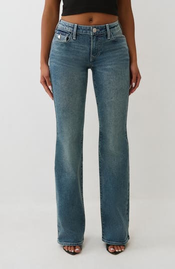 True Religion Becca Mid Rise Flap Pocket Bootcut Jeans In Blue