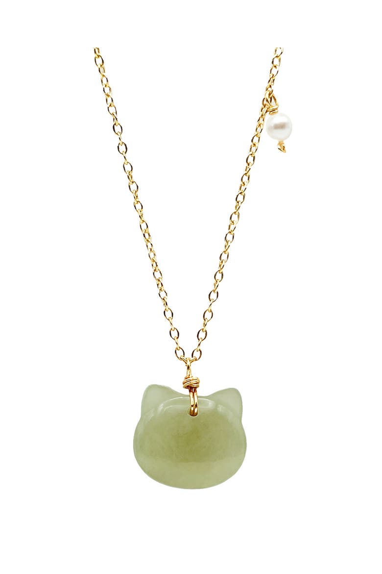 Choupette Cat green jade pendant necklace, Main, color, Light green