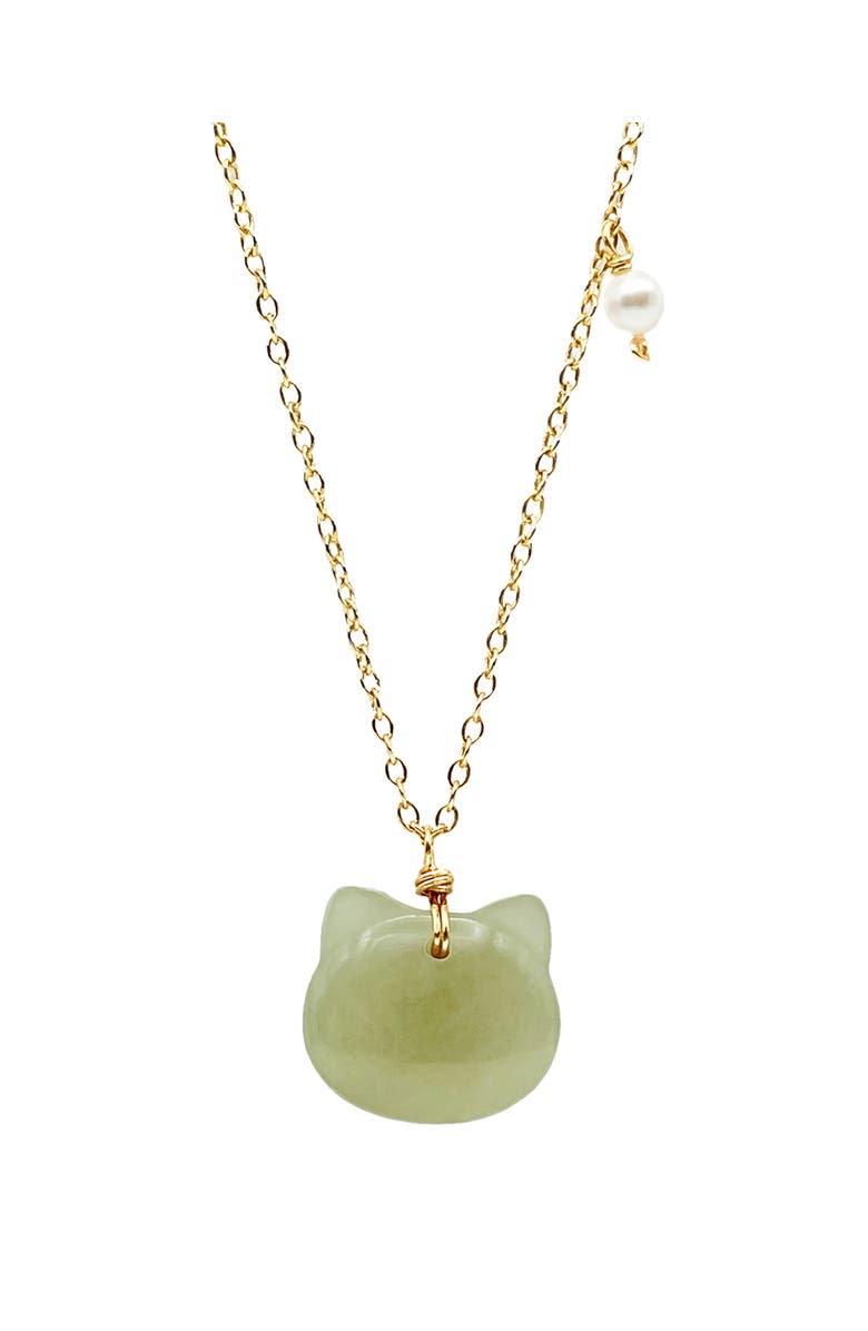 seree Choupette Cat green jade pendant necklace, Main, color, Light Green