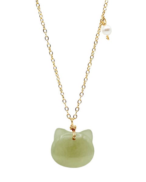 Choupette Cat green jade pendant necklace