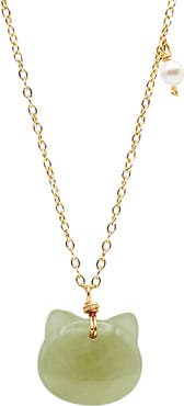 seree Choupette Cat green jade pendant necklace