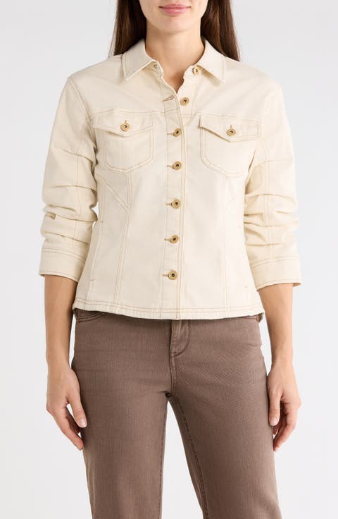 Cinch Sleeve Denim Jacket