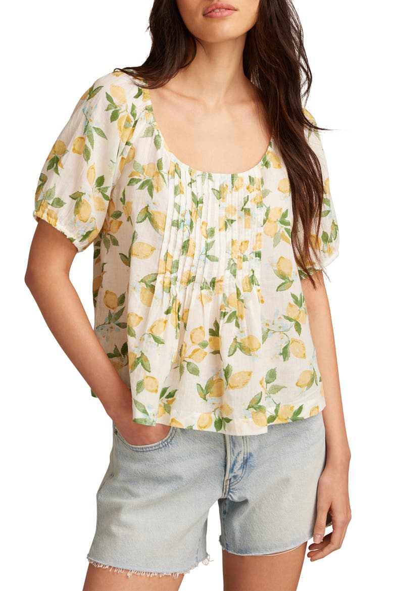 Pleated Babydoll Top, Main, color, LEMON MULTI