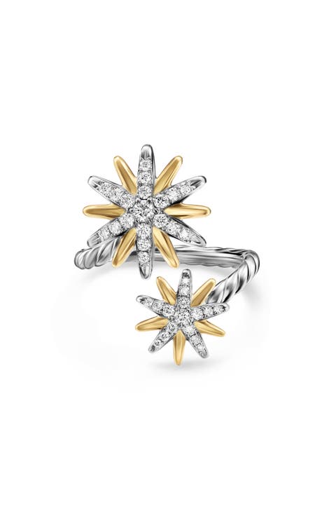 Starburst Sterling Silver, 18k Gold & Diamond Bypass Ring